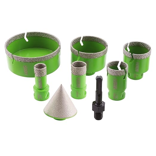 Diamond Core Drill Bits Set - 8pcs (20/25/35/50/75/100mm) + 2" Tile Chamfer Bit + SDS Adapter for Porcelain Ceramic Tile Granite Marble