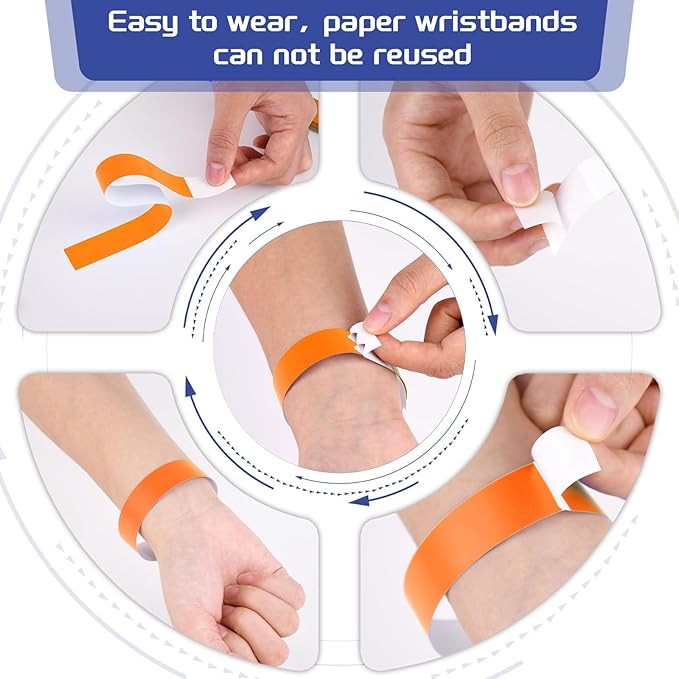 2000 Pcs Paper Wristbands for Events Waterproof Neon Orange Wrist Bands Adhesive Concert Identification Wristbands Hand Bands for Events(Orange)