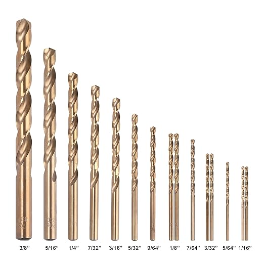 YOUGFIN Cobalt Drill Bits, M35 HSS Drill Bit Set 15 Pcs, 135° Tip Twist Jobber Length Kit for Hardened Metal, Cast Iron, Stainless Steel, Plastic and Wood with Indexed Storage Case (1/16"-3/8")