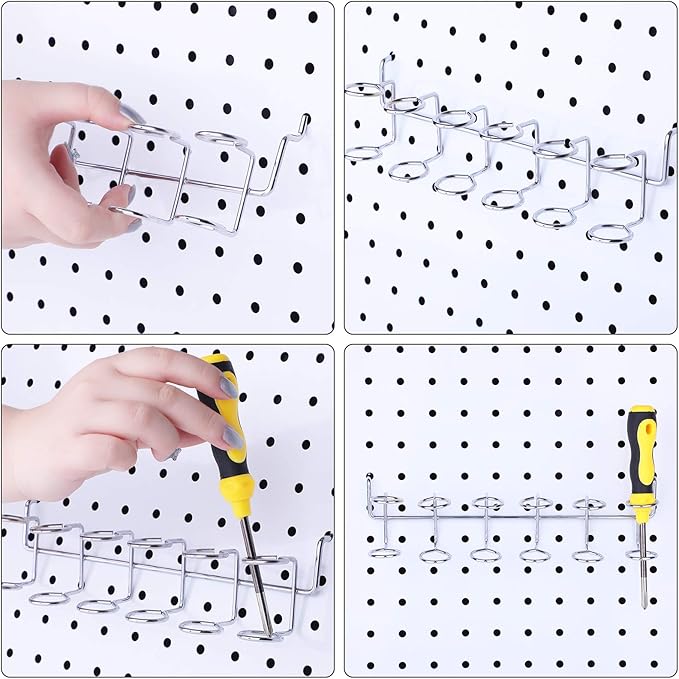Ripeng Pegboard Screwdriver Holders Peg Board Organizer Accessories Multi Ring Tool Holders Six Tool Organizer Racks for Pegboard, Pliers(Silver,2 Pieces)