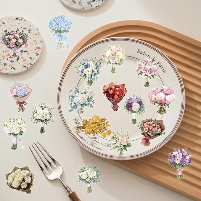 50Pcs Transparent Flower Bouquet Sticker Waterproof Vinyl Aesthetic Clear - Image 7