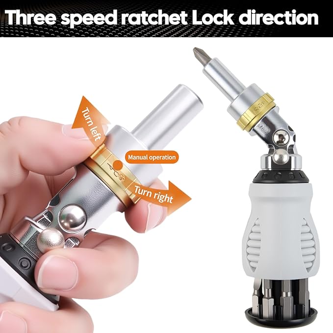 Ratcheting Screwdriver, Multi-Bit Screwdriver/Short Screw Drivers with Magnetic,Impact Rated 8pcs Tool with Phillips, Slotted and Torx,Hex Tips