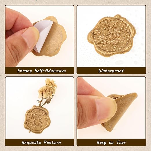 WSICSE Wax Seal Stickers, 60 Pack, Light Gold, 4 Styles | Self-Adhesive - Image 3