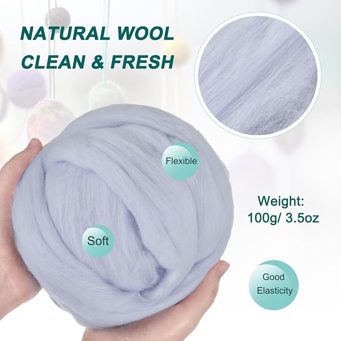 uxcell Needle Felting Wool, 3.5 Oz Nature Fibre Wool Yarn Roving - Image 2