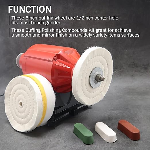 SCOTTCHEN 6inch Buffing Polishing Wheels 1/2" Arbor Hole,Soft/Fine/Medium for Bench Grinder Tool-4PCS,with Buffing Polishing Cutting Compounds 7.4 Oz.Kit