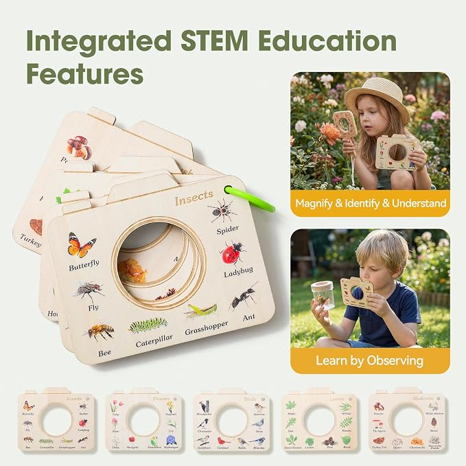 Wooden Bug Catcher Kit for Kids 3-8, Butterfly Net & STEM Guide, Catch & - Image 3