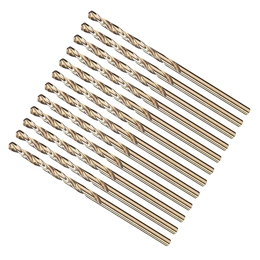 METALLIXITY Drill Bit (#46) 12Pcs, M2 High-Speed Steel Micro Number Bits Spiral Flute 135°Point Tip Gold Finish for Stainless Steel Iron Copper Aluminum Hard Metal