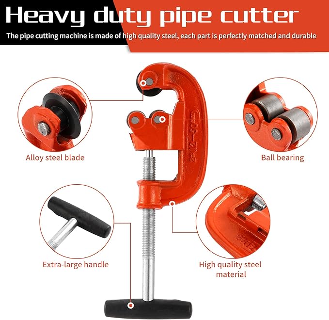 Professional Pipe Cutter Tool for 1-3" Pipes,Heavy Duty Metal Tube Cutter to Galvanized Pipe,Ironr, and PipeCopper,Metal Tube Cutter Great With 2 additional blades for Plumbers or Metalworkers