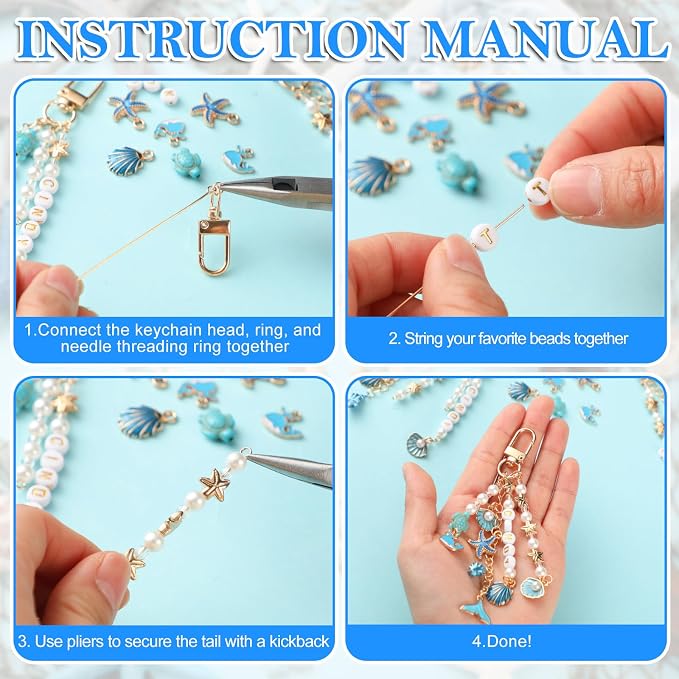Cunno 776 Pcs Beach Seashell Bag Charm Making Kit, Ocean Coastal DIY Keychain - Image 2