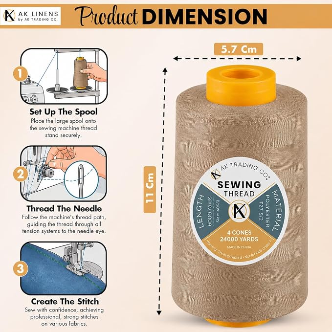 AK Trading 4-Pack Camel All Purpose Sewing Thread Cones of High Tensile - Image 2