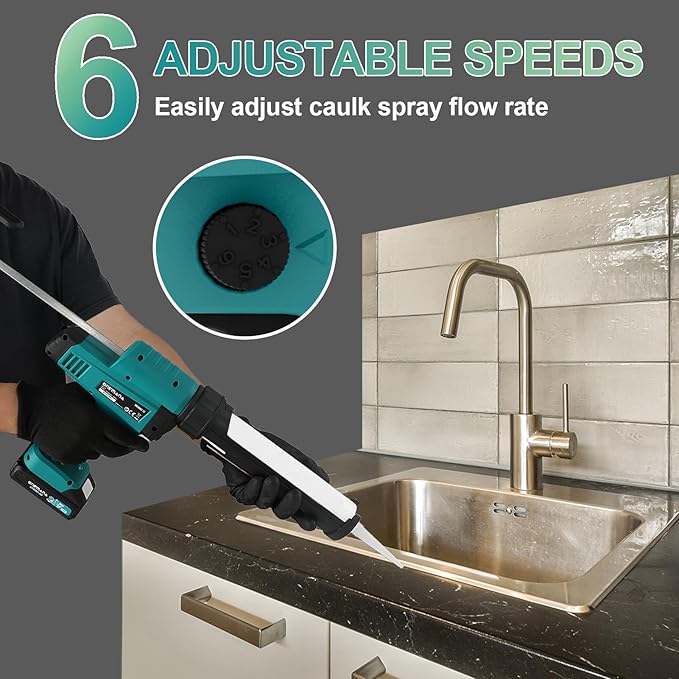 Caulk Gun 20V Auto Retract Drip-Free Caulking Gun with LED 300ml/10oz Silicone Caulking Tool for Filling Sealing 6 Adjustable Speed Electric Caulking Gun Kit with Battery and Charger