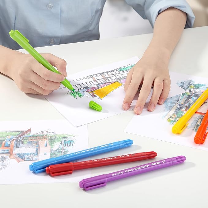 AECHY 8PCS Curve Highlighter Pen Set, Dual Tip Marker Pens - Image 6