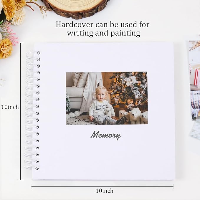 RECUTMS 10x10 Scrapbook 60 Pages Kraft Paper DIY Wedding Photo Album White | - Image 2