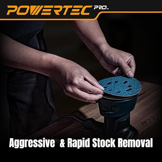 POWERTEC PRO 50PK, 5 Inch Sanding Discs Hook and Loop, 80 Grit, Ceramic Orbital Sander Sandpaper for 5 & 8 Hole Random Orbital Sanders - Automotive, Paint, Metal, Woodworking (45308C-50)
