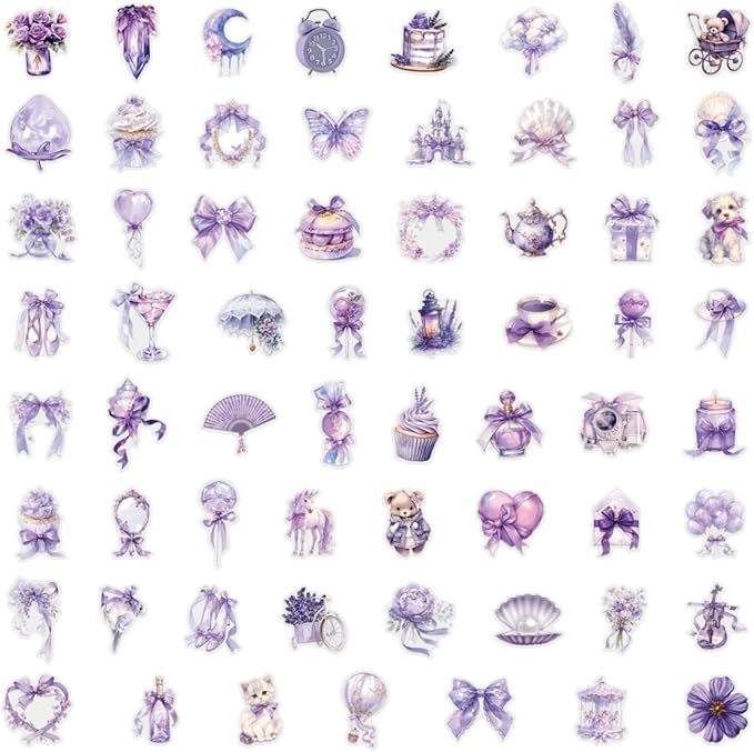 60 Pcs Clear PET Purple Coquette Aesthetic Stickers - Image 7