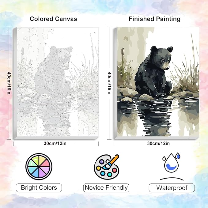 Yezavesu 12x16 Inch Bear Framed Paint by Numbers Kit - Image 3