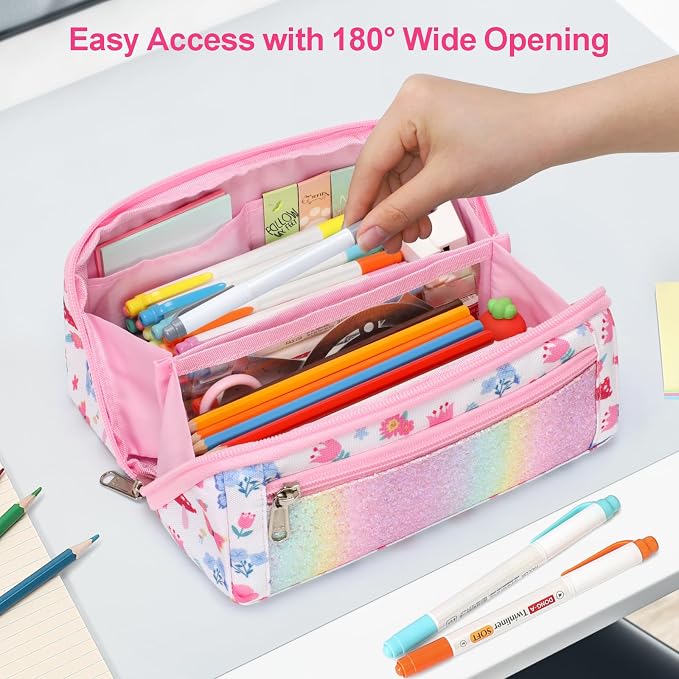 Pencil Case for Girls, Durable Kids Pencil Pouch for School, Wide Opening Soft - Image 5