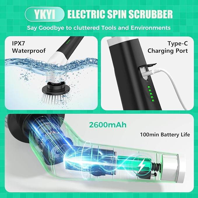 YKYI Electric Spin Scrubber, Cordless Power Scrubber Cleaning Tool - Image 4