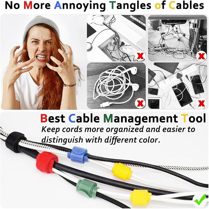 100pcs Cable Ties Reusable Rainbow Color Wire Ties Cable Management Cord Ties - Image 3