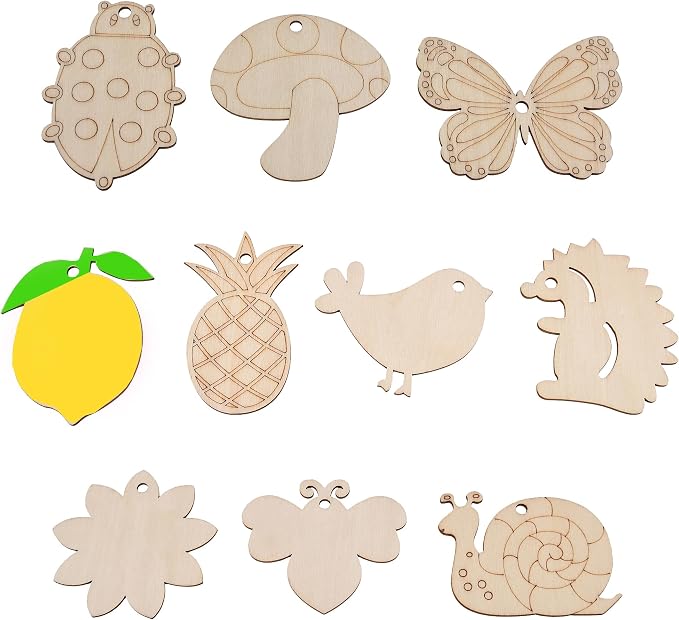 70PCS Pastoral Unfinished Blank Wooden Cutouts Craft by Jsehchya