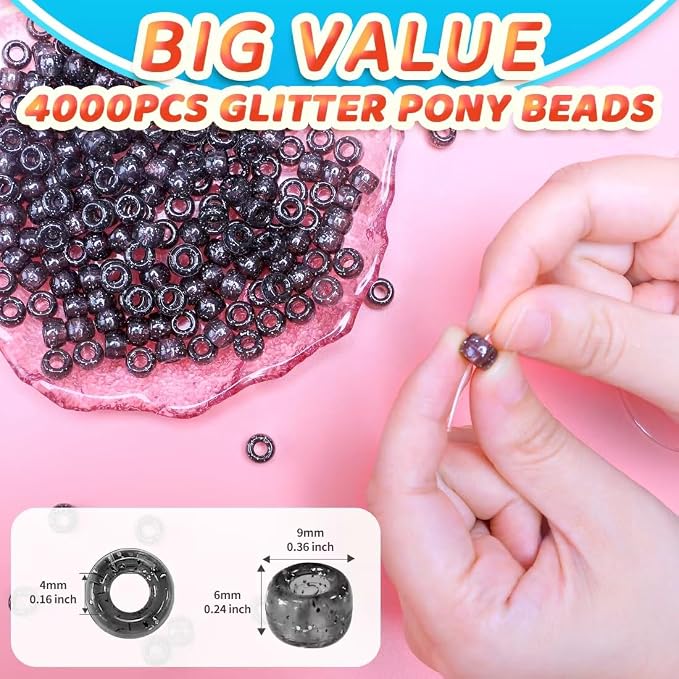 IOOLEEM 4000pcs Black Glitter Pony Beads, Beads - Image 2