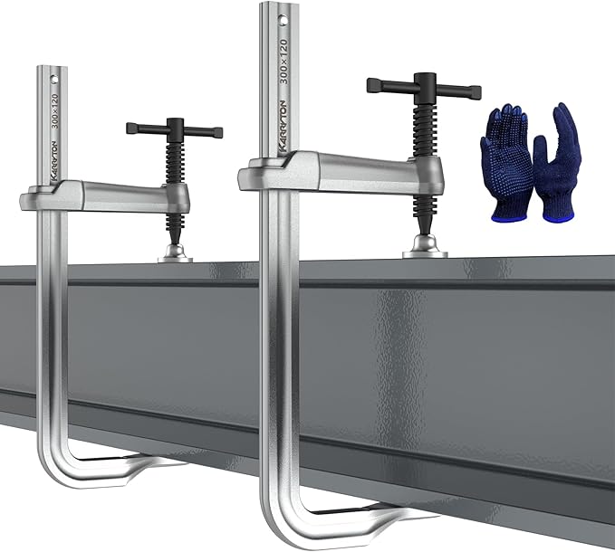 Heavy Duty F Clamps for Welding, 12" × 4-3/4" Throat Depth Drop Forged Steel Bar Clamps 2900LB Clamping Force 2-Pack