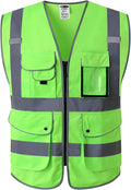 JKSafety 9 Pockets Class 2 High Visibility Zipper Front Safety Vest With Reflective Strips, Meets ANSI/ISEA Standards (Medium, 150-Green)