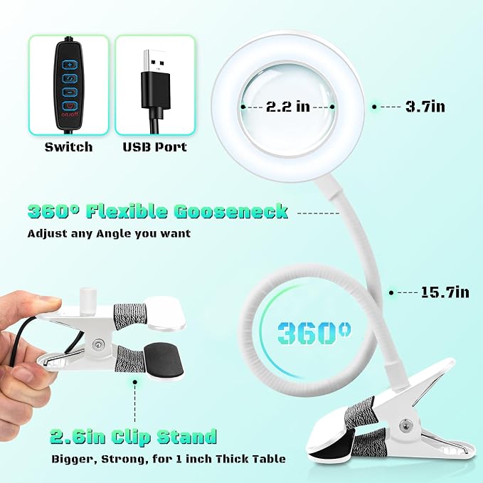 10X Magnifying Glass with Light, Clip on Mganifier with Light, 48 LED Desk - Image 5