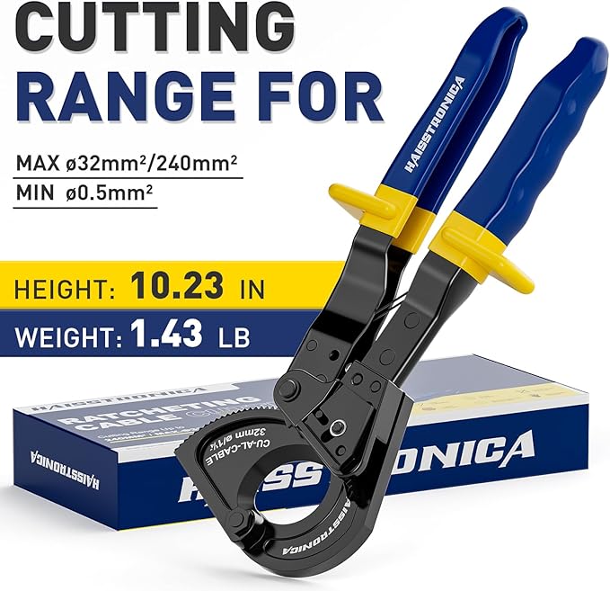 haisstronica Cable Cutters Ratcheting Cable Cutter Heavy Duty Wire Cutters for Copper Aluminum Cable Cutting Up to 500 Kcmil