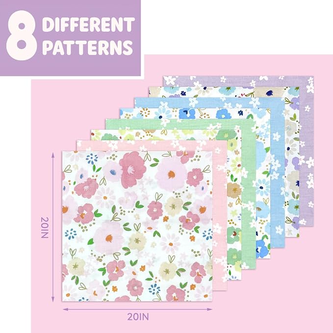 Aubliss 8pcs Fat Quarter Fabric Bundles Quilting Cotton Craft Fabric Pre-Cut - Image 2