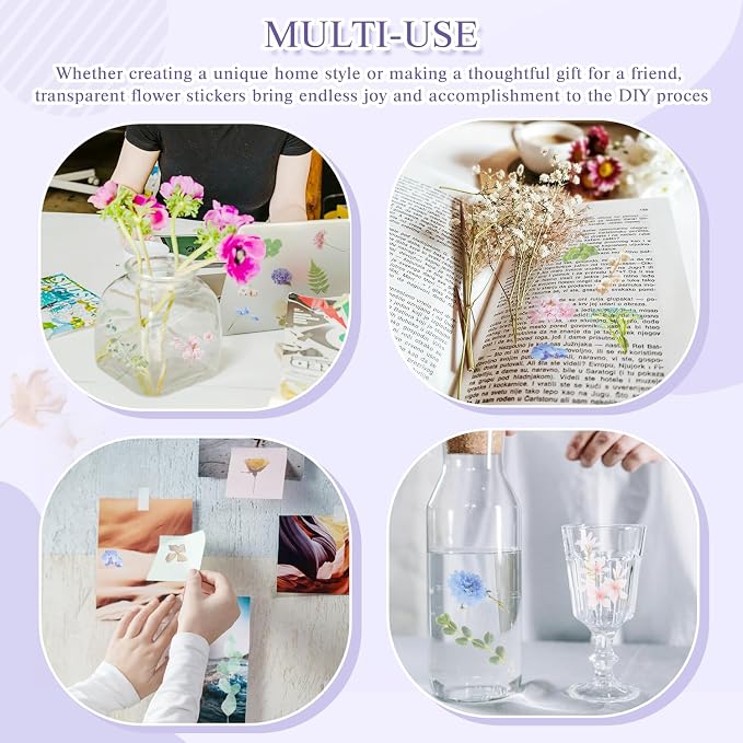 160Pcs Natural Flower Stickers for Scrapbooking, Self-Adhesive Transparent - Image 4