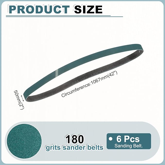 HARFINGTON 2 x 42 Inch Sanding Belts, 6 Pcs 180 Grit Zirconia Abrasive Belt Sander File Belt for Woodworking, Metal Polishing, Knife Sharpener