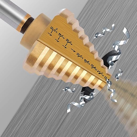 Titanium Step Drill Bit, Zhushan Titanium High Speed Steel Drill Cone Bits,Double Cutting Bladesfor Sheet Metal Hole Drilling Cutting1/4 to 1-3/8 Inches Total 10 Step Sizes