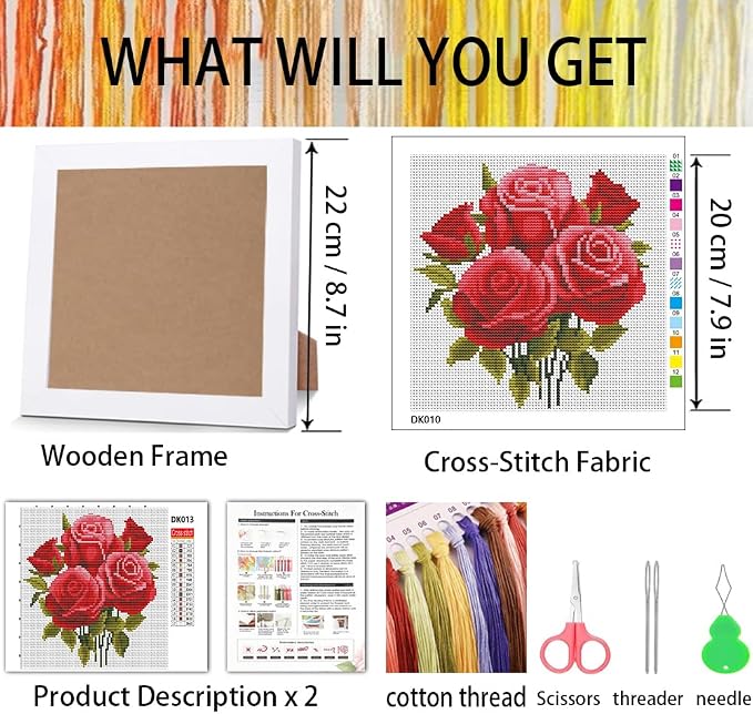 Red Roses Cross Stitch Kits for Beginner, Flowers Stamped Cross Stitch Kits - Image 3