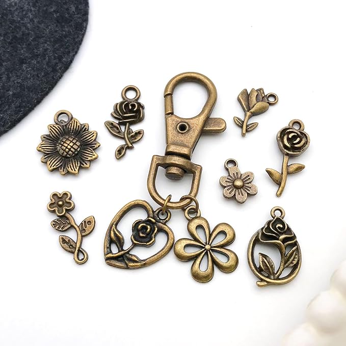 WOCRAFT 60pcs Antique Bronze Flowers Bracelet Charms - Image 6