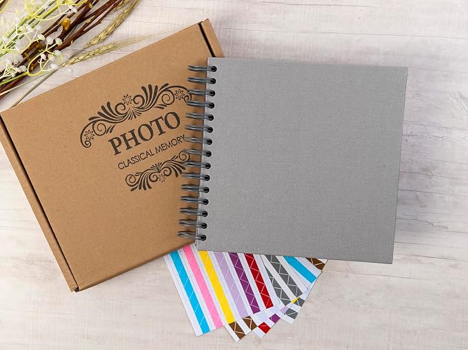 potricher 8 x 8 Inch DIY Scrapbook Photo Album 80 Pages Thick Kraft Blank Gray - Image 7