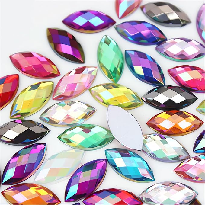 100 Pcs 15x7mm AB Colorful Jewels Gems Rhinestones by UYTRDVG