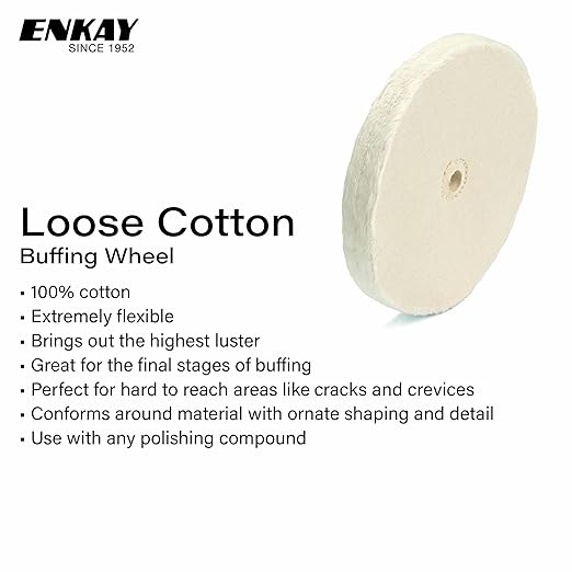 ENKAY - 6" Spiral Sewn and Loose Cotton Buffing Wheels (2 Pack) for Polishing Metal and More, for Use with Polishing Compounds, Buffing Machines & Bench Grinders