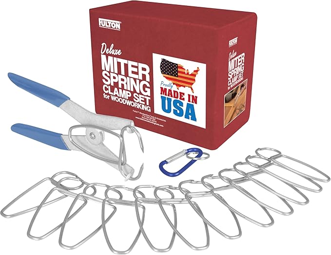 Fulton Miter Spring Clamps for Woodworking Set, Wood Trim, Picture Frames, Crown Molding Tool, Hip Clip and 13 Spring Miter Clamps for Trim, Finish Carpenter Tools, Made in the USA