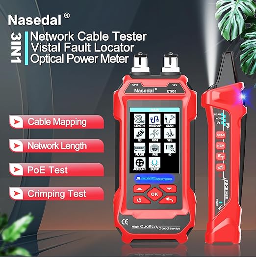 Network Cable Tester Ethernet Wire Tracer Cable Toner Generator RJ45 CAT5 CAT6 CAT7 CAT8 UTP STP RJ11 BNC Tester 3.5-inch Screen QC Test Cable Length Cable Maping Port Flashng Tester (ET835)