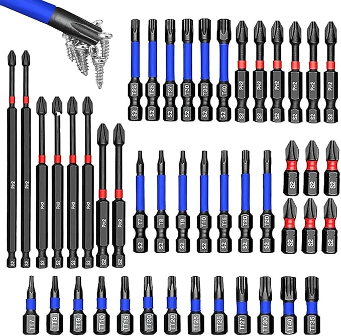46 Pcs Magnetic Nut Driver & Bit Set S2 Steel Hex Bit Set with Socket Adapters, Quick Release Extensions, Universal Magnetic Sockets, 1/4” Hex Shank Wing Nut Driver Kit