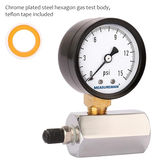 MEASUREMAN 2" Steel Gas Pressure Test Gauge Assembly, 3/4" FNPT Connection, 0-15psi, +/-3-2-3% Accuracy