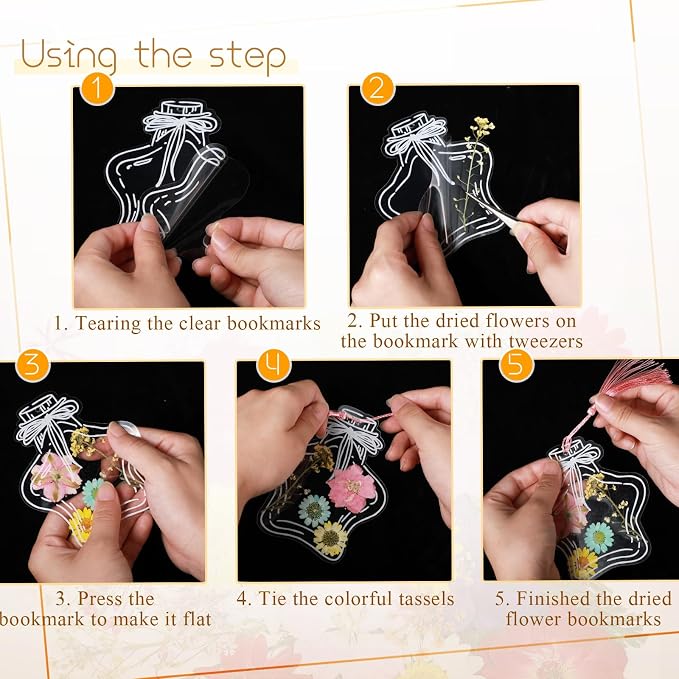 TaoBary 91 Pcs DIY Handmade Transparent Dried Flower Bookmark Set Include - Image 3