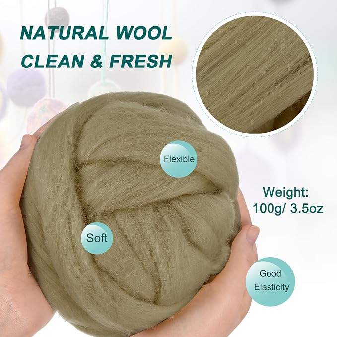 uxcell Needle Felting Wool, 3.5 Oz Nature Fibre Wool Yarn Roving - Image 2