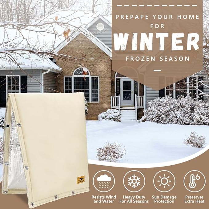 Backflow Preventer Insulation Cover - 2 Way Opening Pipe Insulation Cover for Irrigation Valve, Sprinkler Cover for Outside - Winter Freeze Protection Backflow Cover - 30" W x 24" H, Beige