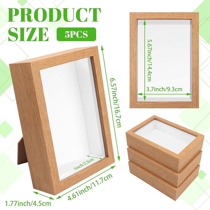 VOKOY 5 Pack 4" x 6" Shadow Box Frame, Small Wood Hollow Picture Frame - Image 2