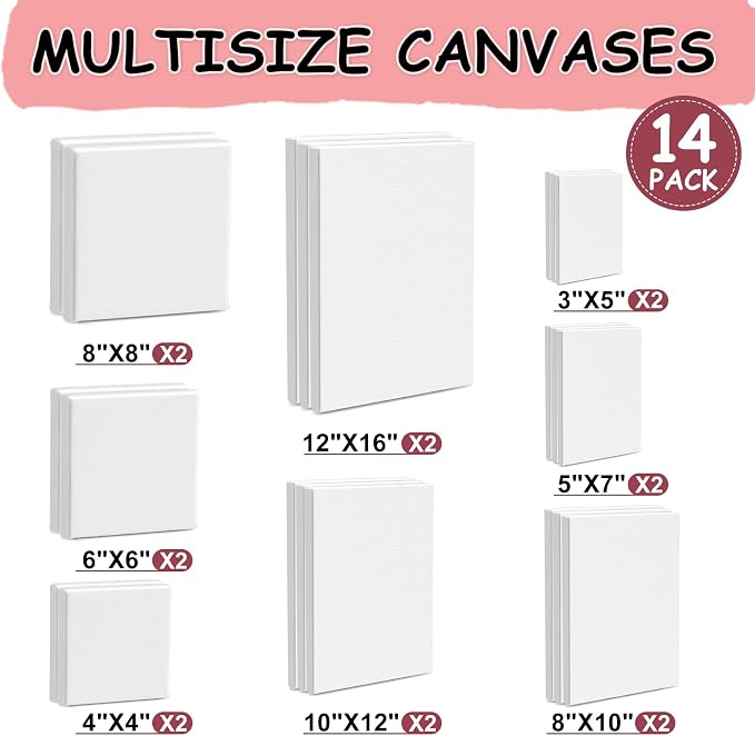 14 Packs Stretched Canvas for Painting, Primed Blank Canvas for Oil, Acrylic - Image 3