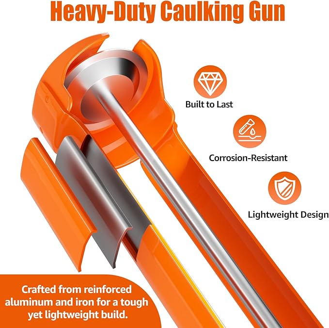 Holothurian Caulking Gun, Caulk Gun No Drip,Sealant Finishing Tool Grout Scraper for Kitchen Bathroom Window Sink Joint, 1/10 Gallon Cartridge, 20:1 Thrust Ratio