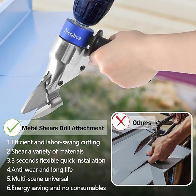 Professional Sheet Metal Cutter Drill Attachment, Heavy Duty Metal Shear Attachment with 360° Pivoting Handle, Power Tool Accessory for Curved & Straight Cutting on Steel, Aluminum & Iron- B