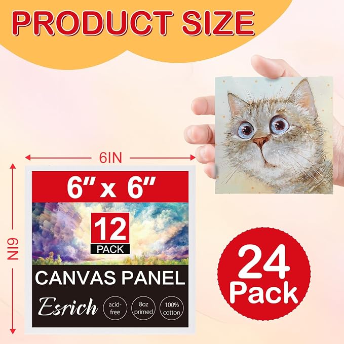 ESRICH 6x6 Canvas for Painting, 24 Pack Canvas Boards Cotton Painting Canvas - Image 2